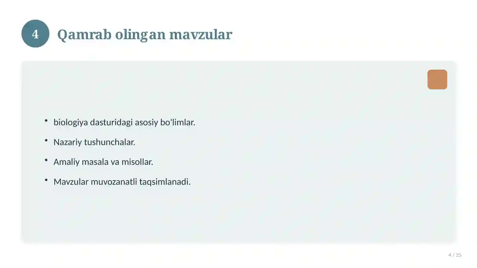 Biologiya fanidan 9-sinf test savollari to'plami 4
