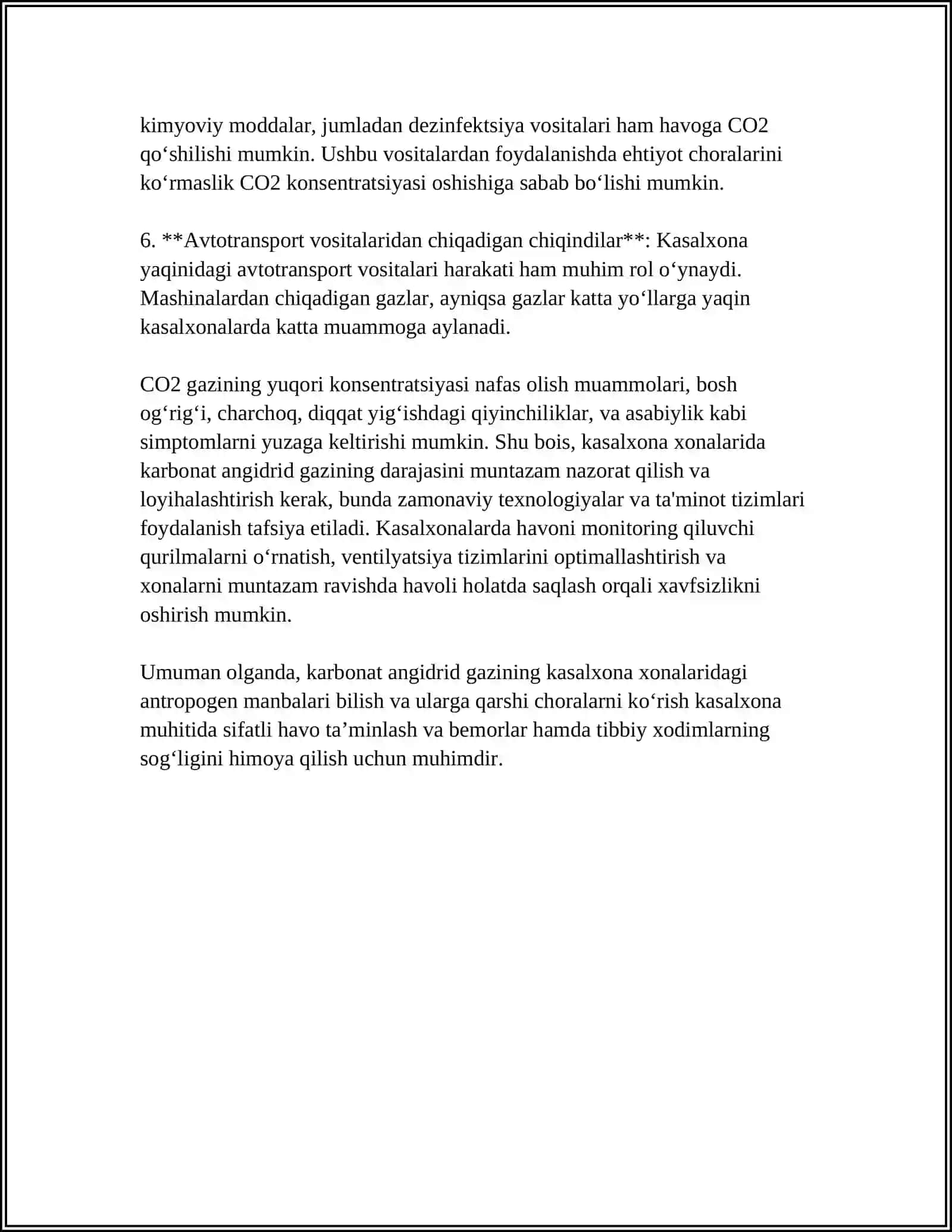 KASALXONA XONALARI HAVOSINING ANTROPOGEN KIMYOVIY IFLOSLANGANLIGINI TEKSHIRISH VA BAHOLASH (KARBONAT ANGIDRID GAZI MISOLIDA) 4