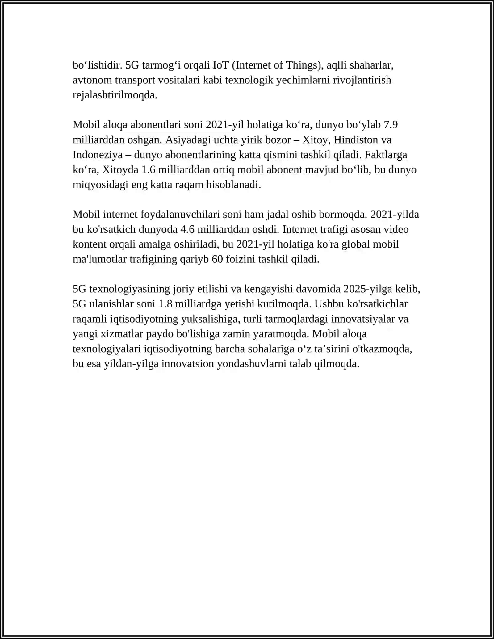 ZAMONAVIY ALOQA TEXNOLOGIYALARINI MA’LUMOT UZATISH TARMOQLARIDA QO‘LLASH 4