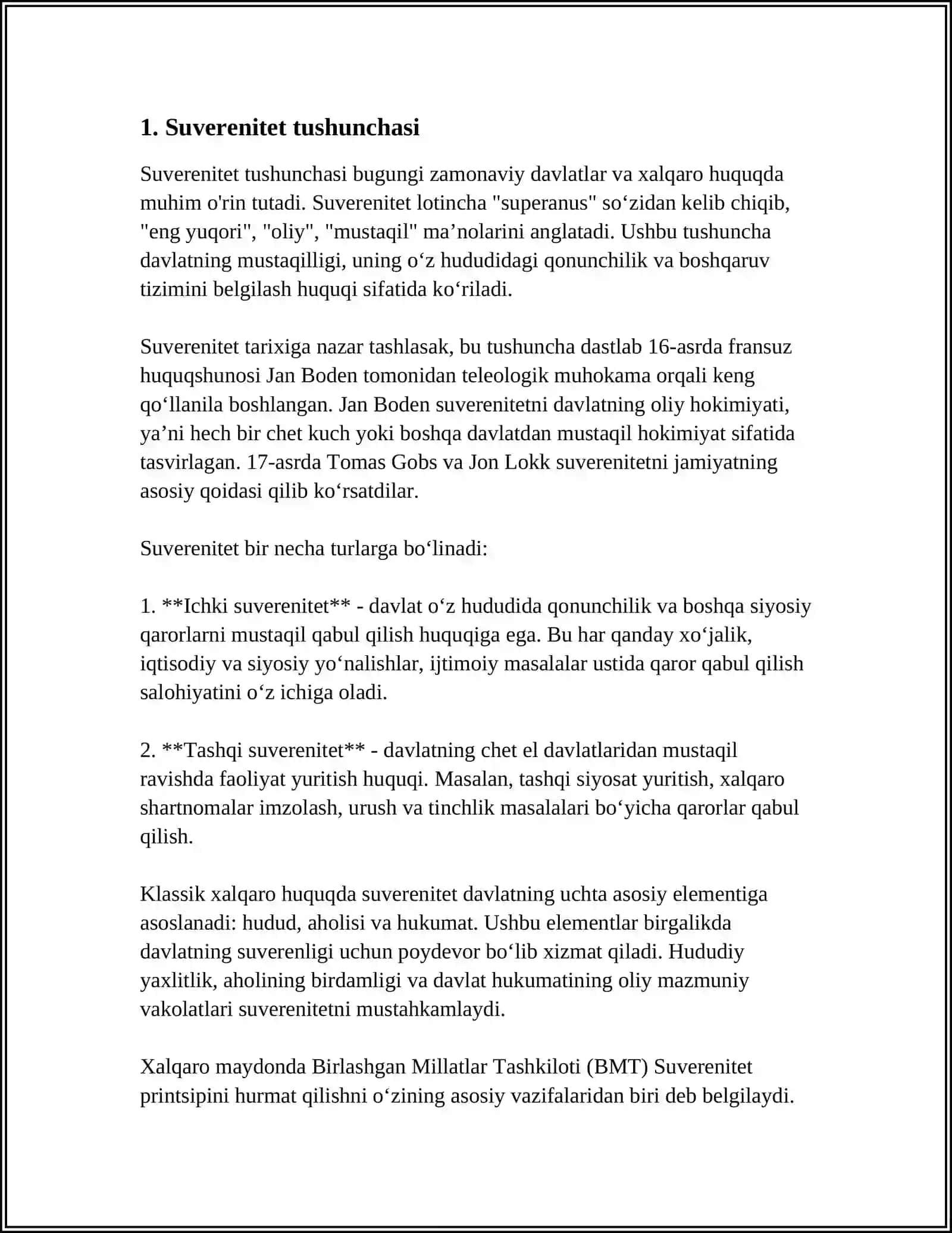 XALQARO HUQUQ SUB'EKTLARI DAVLATLARINING ICHKI (MILLIY) HUQUQI SUB'EKTLARIDAN NIMALAR BILAN FARQ QILADI? 4