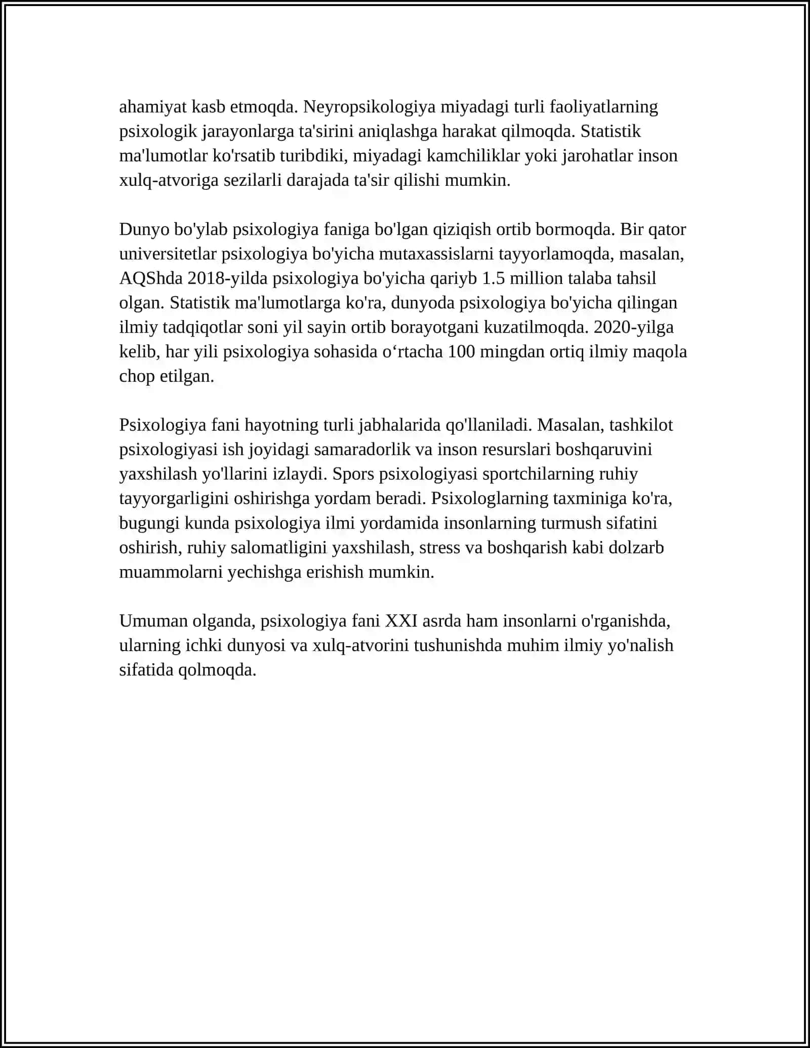 PSIXALOGIYA FANINING PRDMETI VA RIVOJLANISH TARIXI SOHALARI VA TADQIQOD METODLARI 4