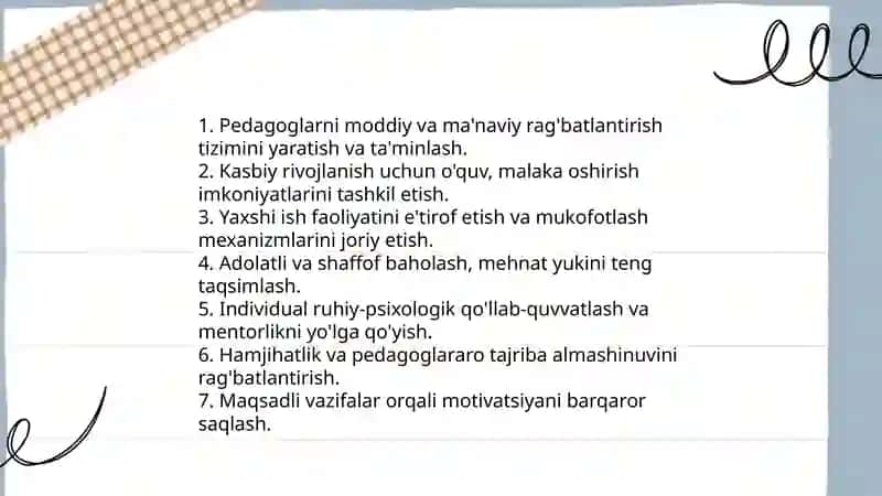 Pedagoglarning kasbiy faolligini oshirishda rahbarning vazifalari 4