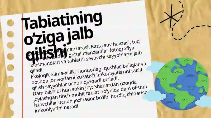 Yangi turizm obyektidan barqaror foydalanish konsepsiyasini ishlab chiqish boʼyicha topshiriq 4
