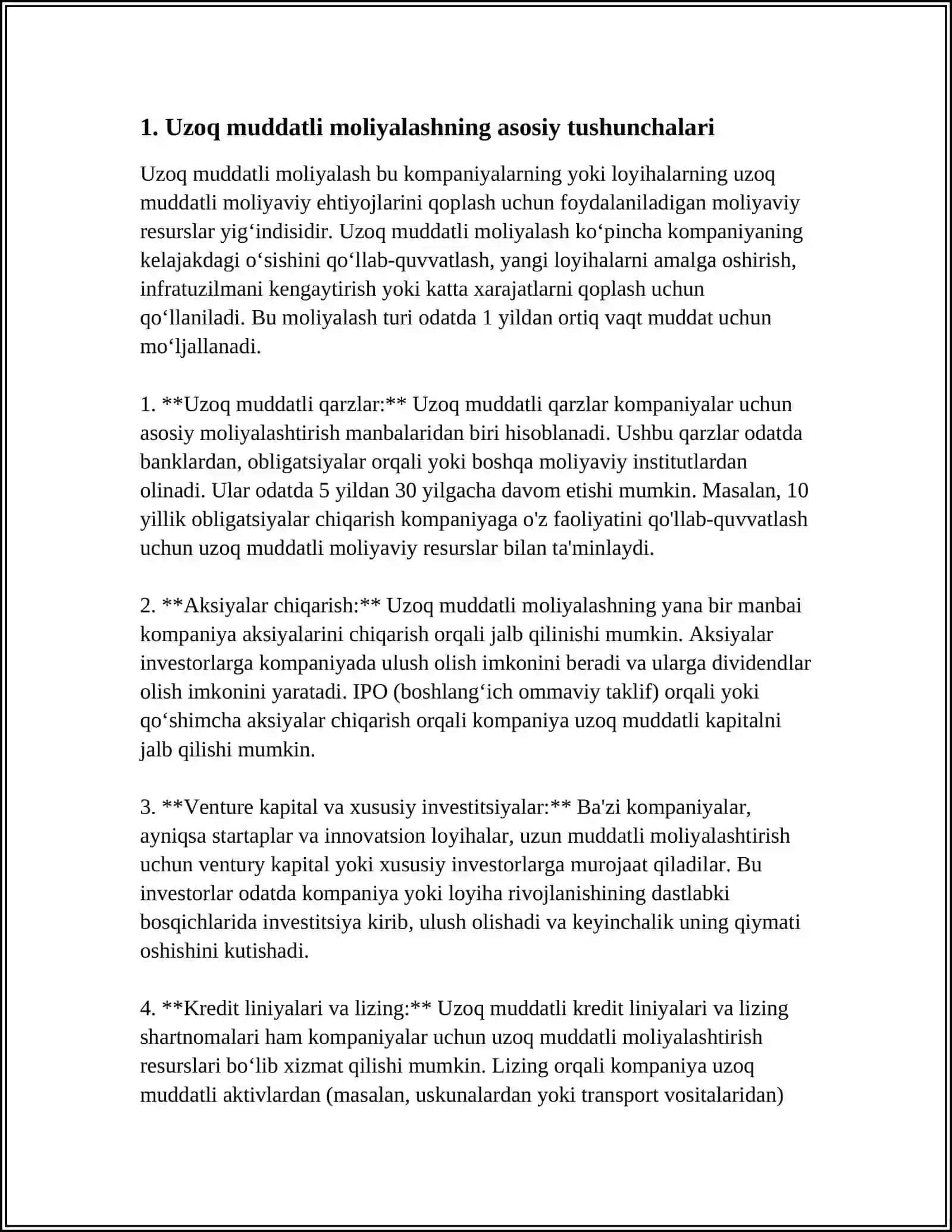 UZOQ MUDDATLI MOLIYALASHTIRISHNING MOHIYATI VA MANBALARI 4