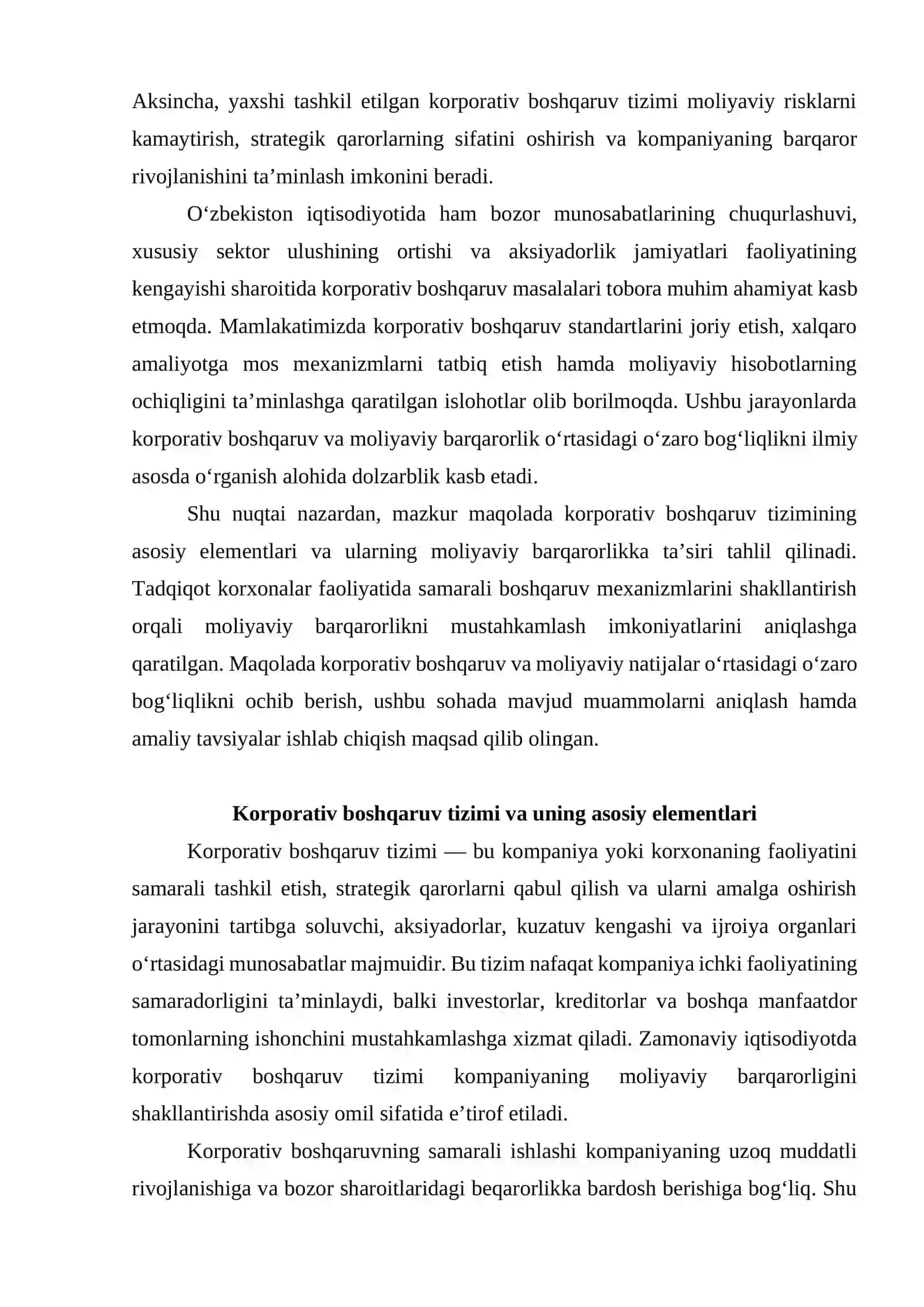 KORPORATIV BOSHQARUV VA MOLIYAVIY BARQARORLIK O‘RTASIDAGI O'ZARO BOG‘LIQLIK 4