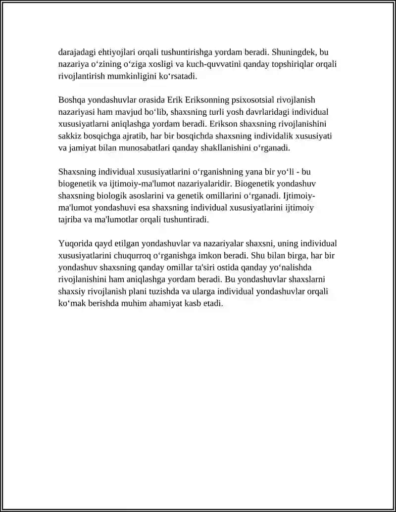 SHAXSNI INDVIDUAL HUSUSYATLARINI ORGANISH METODIKASI 4