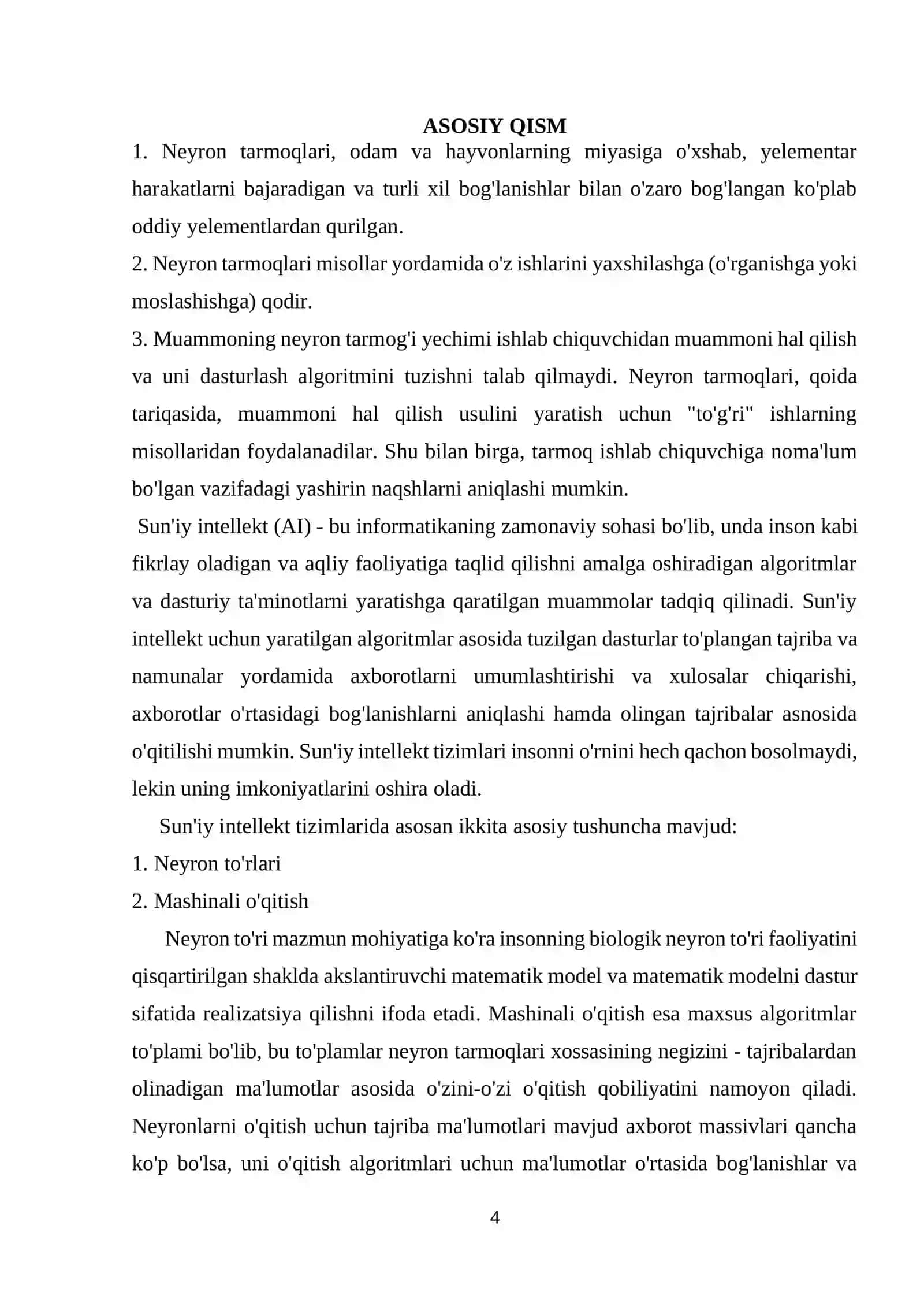 SUN’IY INTELLEKT VA NEYRON TARMOQLARI 4