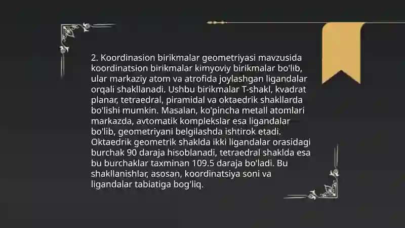 Kompleks birikmalardagi kimyoviy bog’ 4