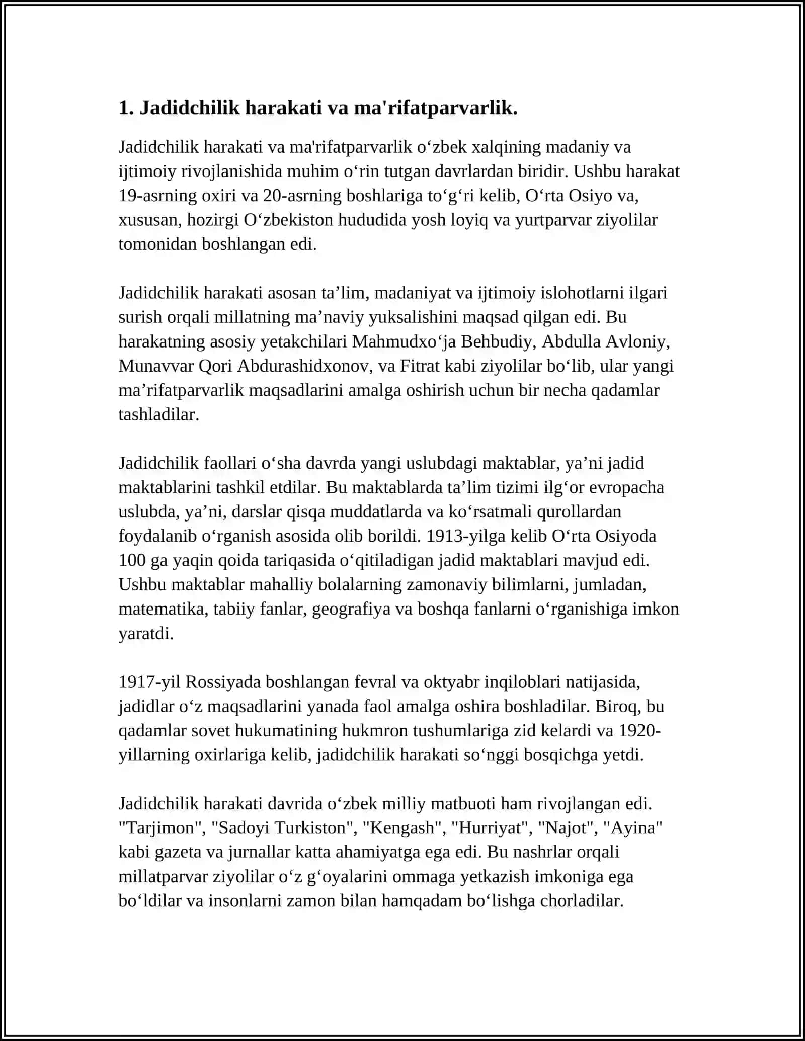 JADID MA'RIFAT PARVARLIGINI ÓLKA IJTIMOIY HAYOTIGA TUTGAN ÒRNI 4