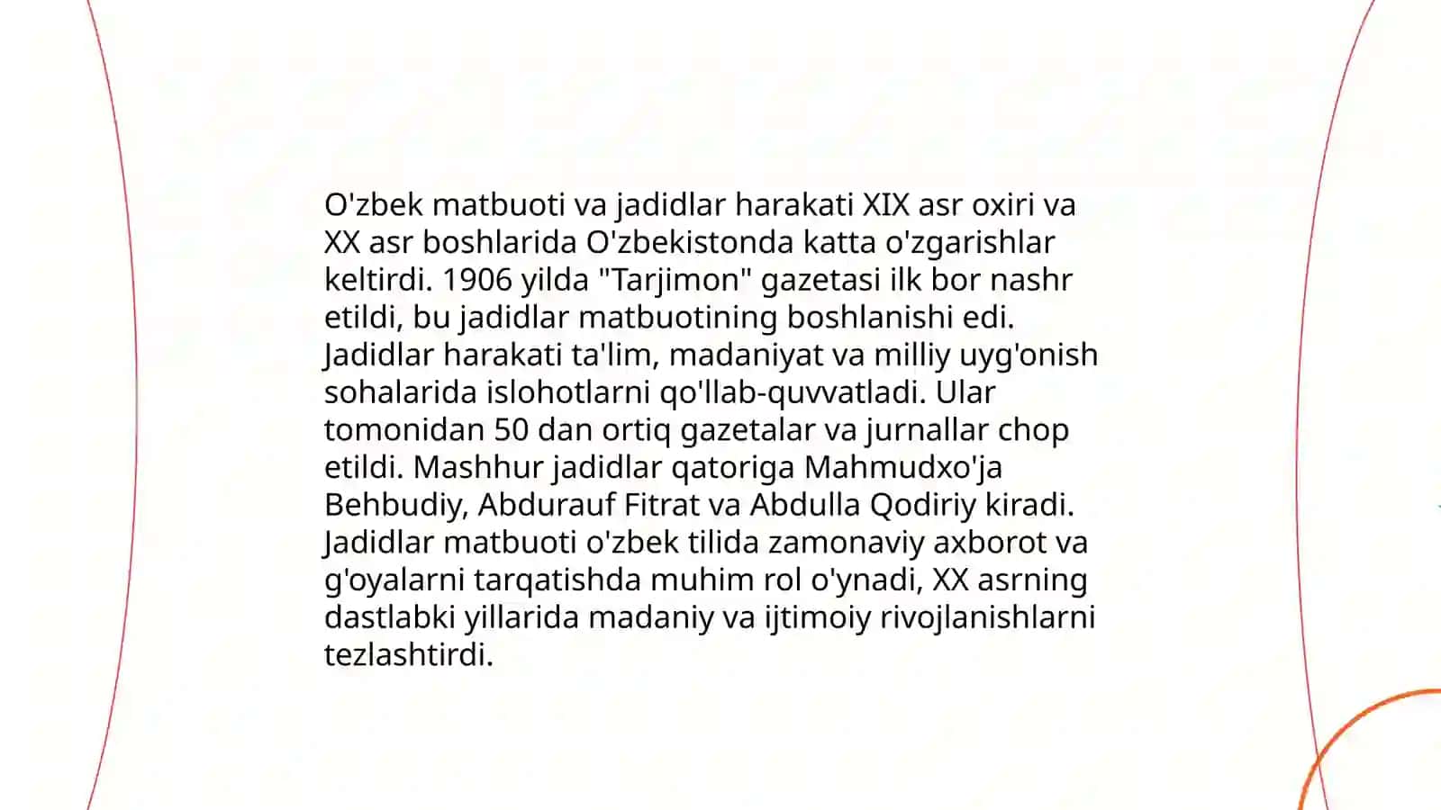 Jadid ma’rifatparvarlarining o’lkad ijtimoiy-ma’naviy hayotida tutgan o’rni 4