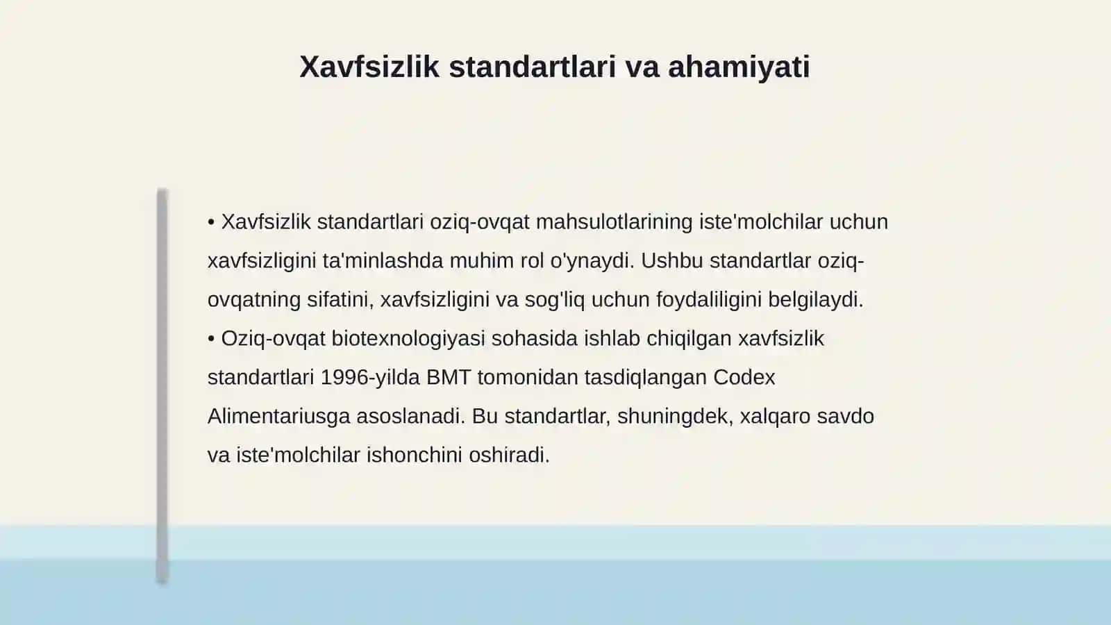 Oziq ovqat biotexnologiyasida xavfsizlik standartlarini ishlab chiqish va taklif berish 4