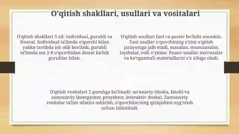 Ta'limni tashkil etish shakllari va turlari 4
