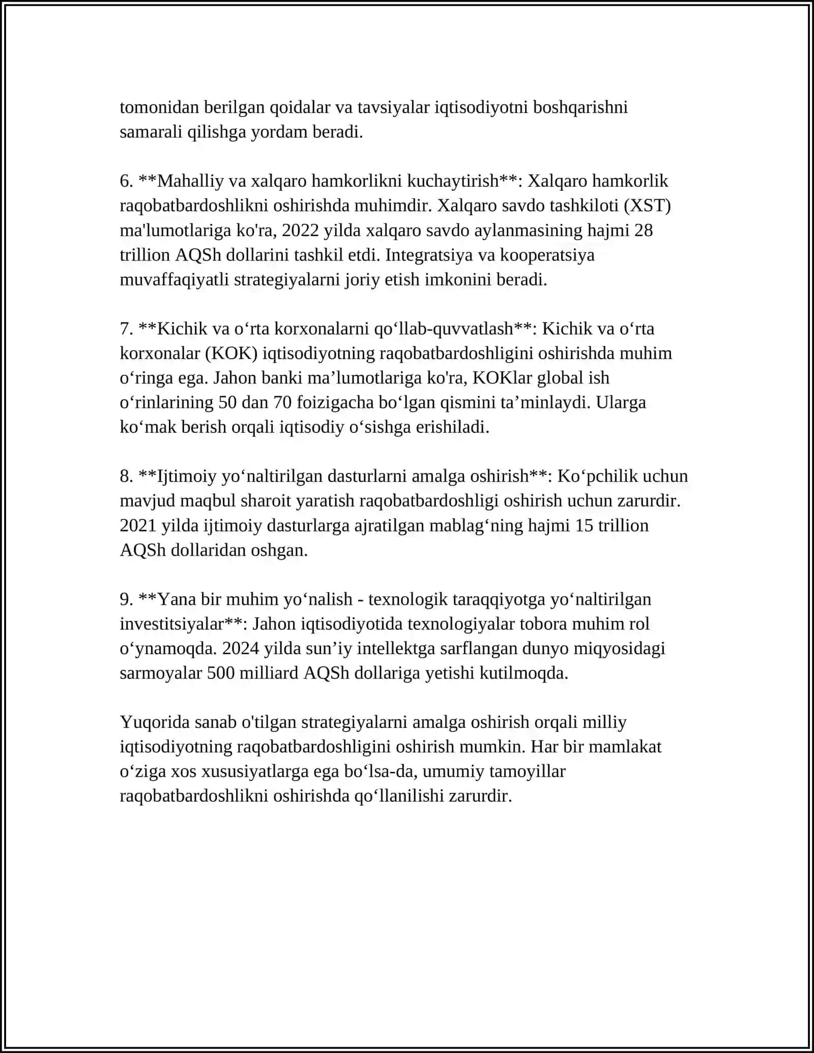 Milliy iqtisodiyotda raqobatbardoshlikni oshirish strategiyalari 4