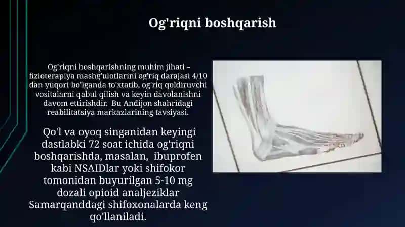 Qo'l va oyoq suyaklari sini shidan keying holatlarda reablitatsiya 4