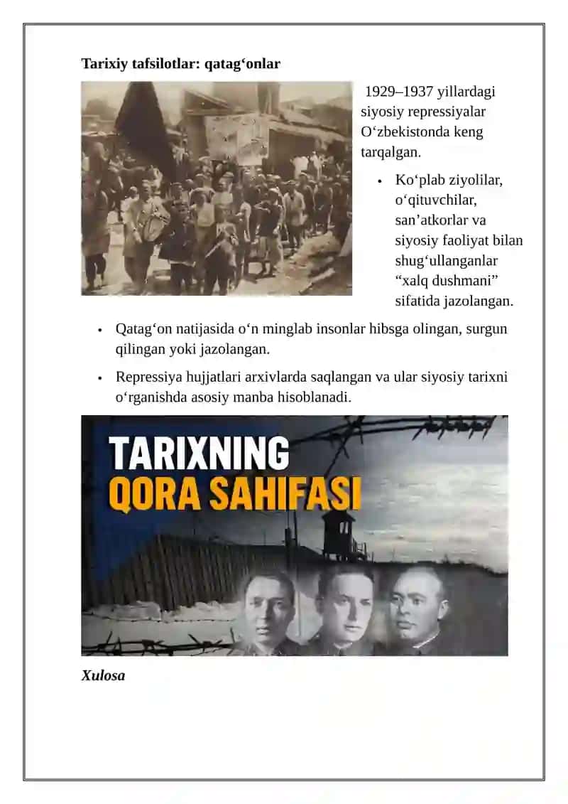 O‘zbekistonning 1925–1941 yillardagi tarixi va qatag‘onlar tarixi 4