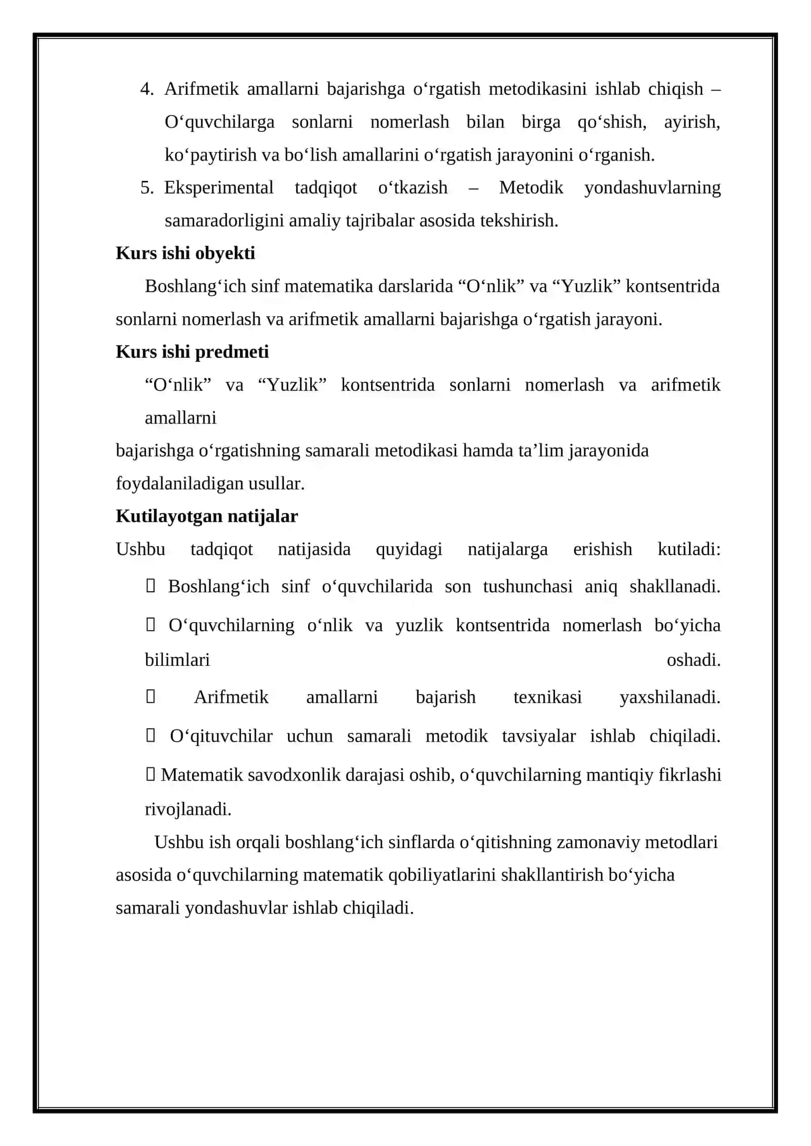 “O’nlik”, “Yuzlik” kontsentrida nomerlashga o‘rgatish metodikasi. Konsentrlarda arifmetika amallar bajarishga o’rgatish 4