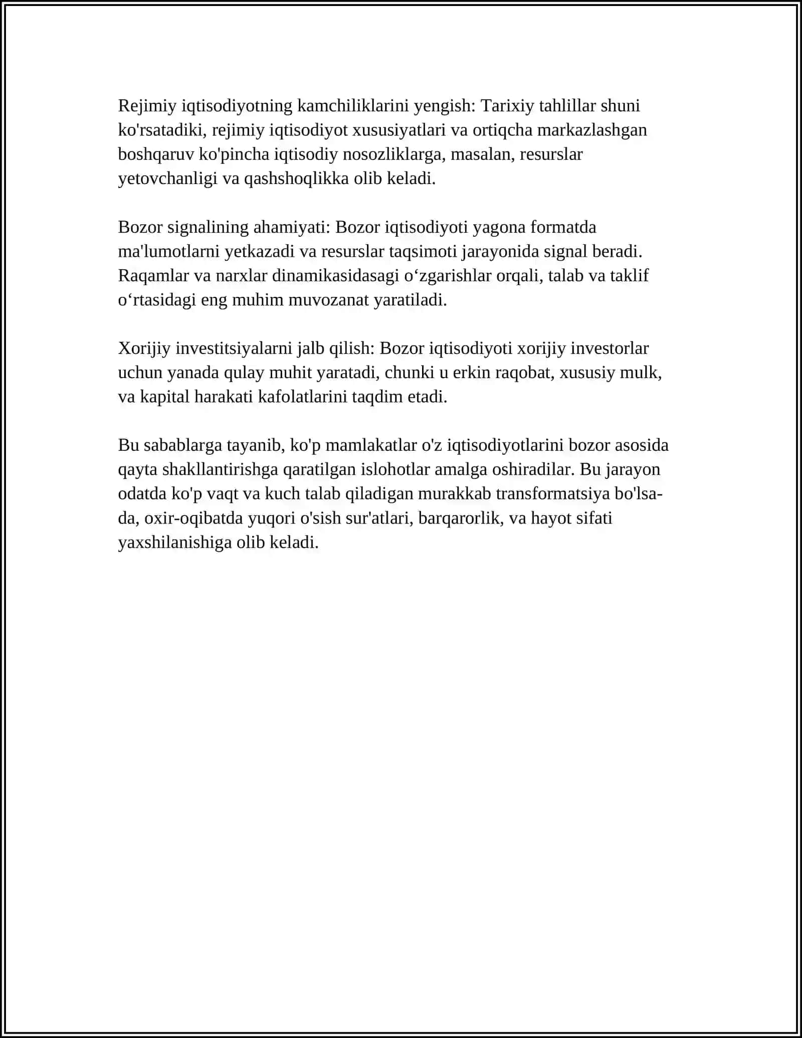 BOZOR IQTISODIYOTIGA OʻTISHGA REVOLUTSION YOʻL TUTULISHI SABABLARI 4