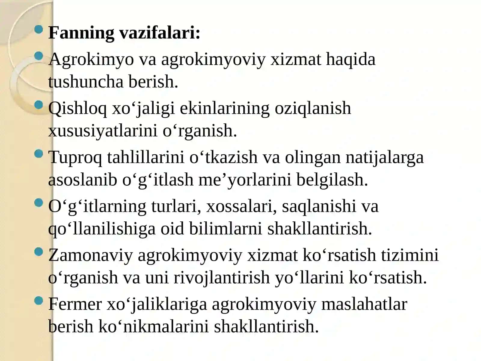 Agrokimyoviy xizmat ko'rsatish fanining maqsadi va vazifasi 4
