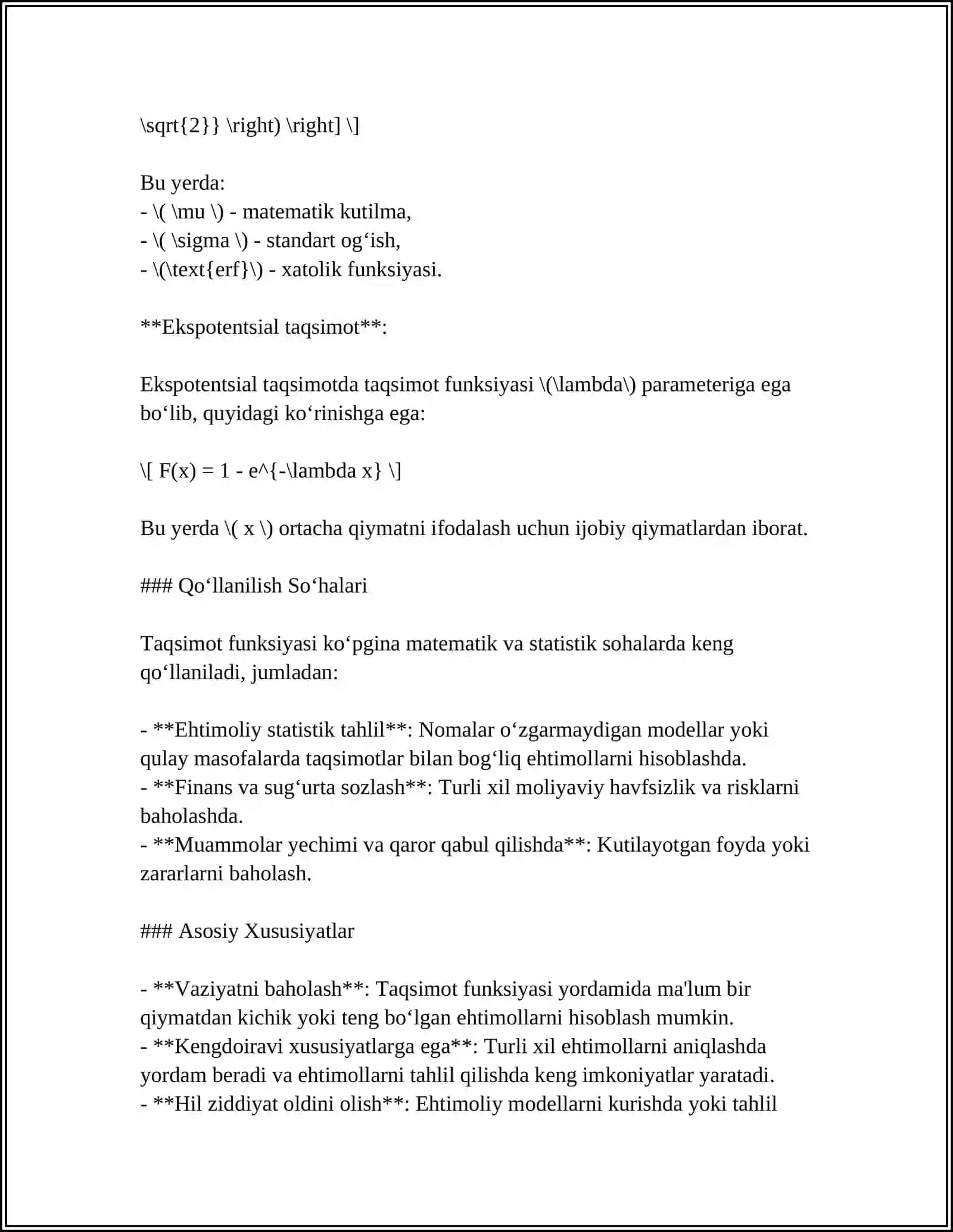 TAQSIMOT FUNKSIYASI VA UNI XOSSALARI. TAQSIMOTNING ZINCHLIK FUNKSIYASI 4