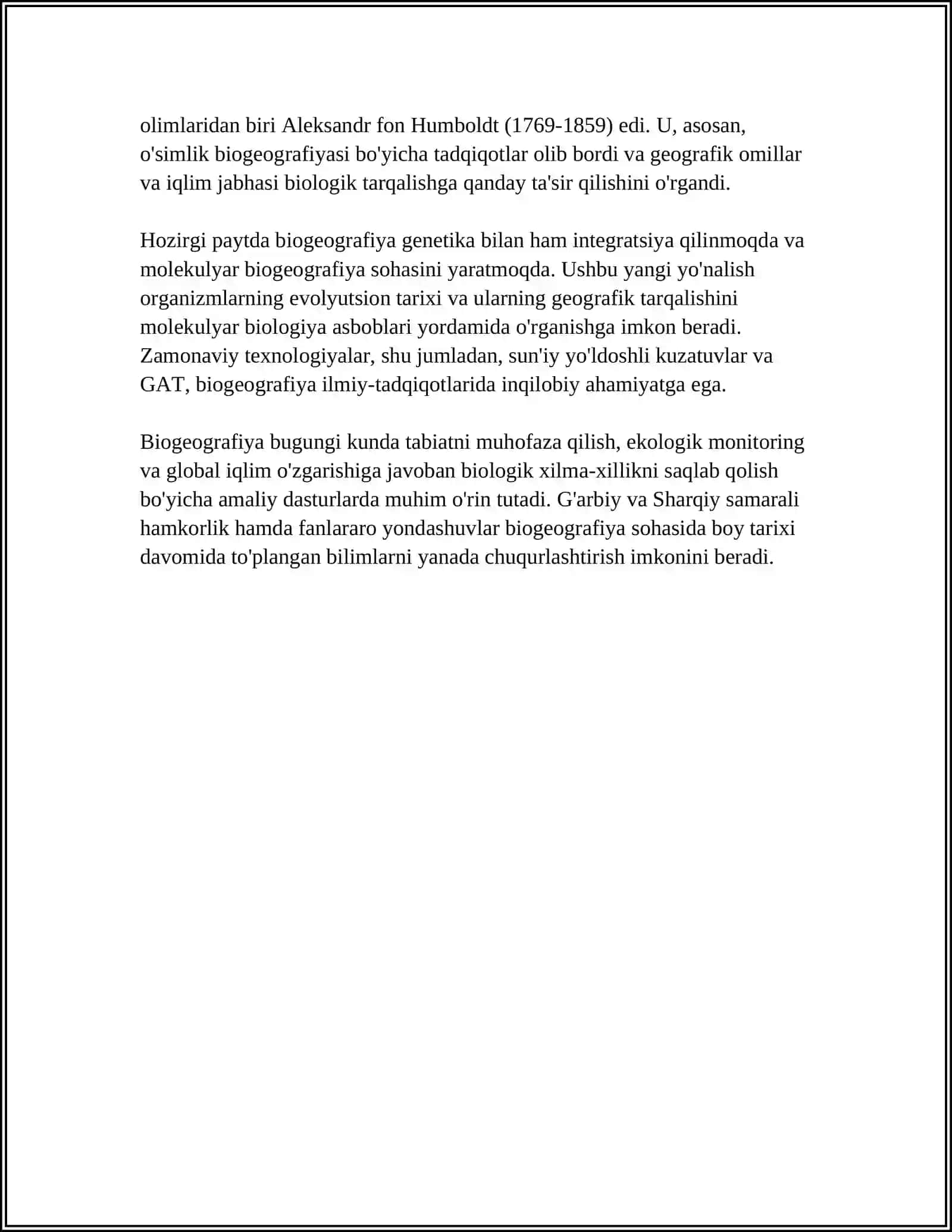 MUSTAQIL ISH Mavzu: BIOGEOGRAFIYANING RIVOJLANISH BOSQICHLARI 4
