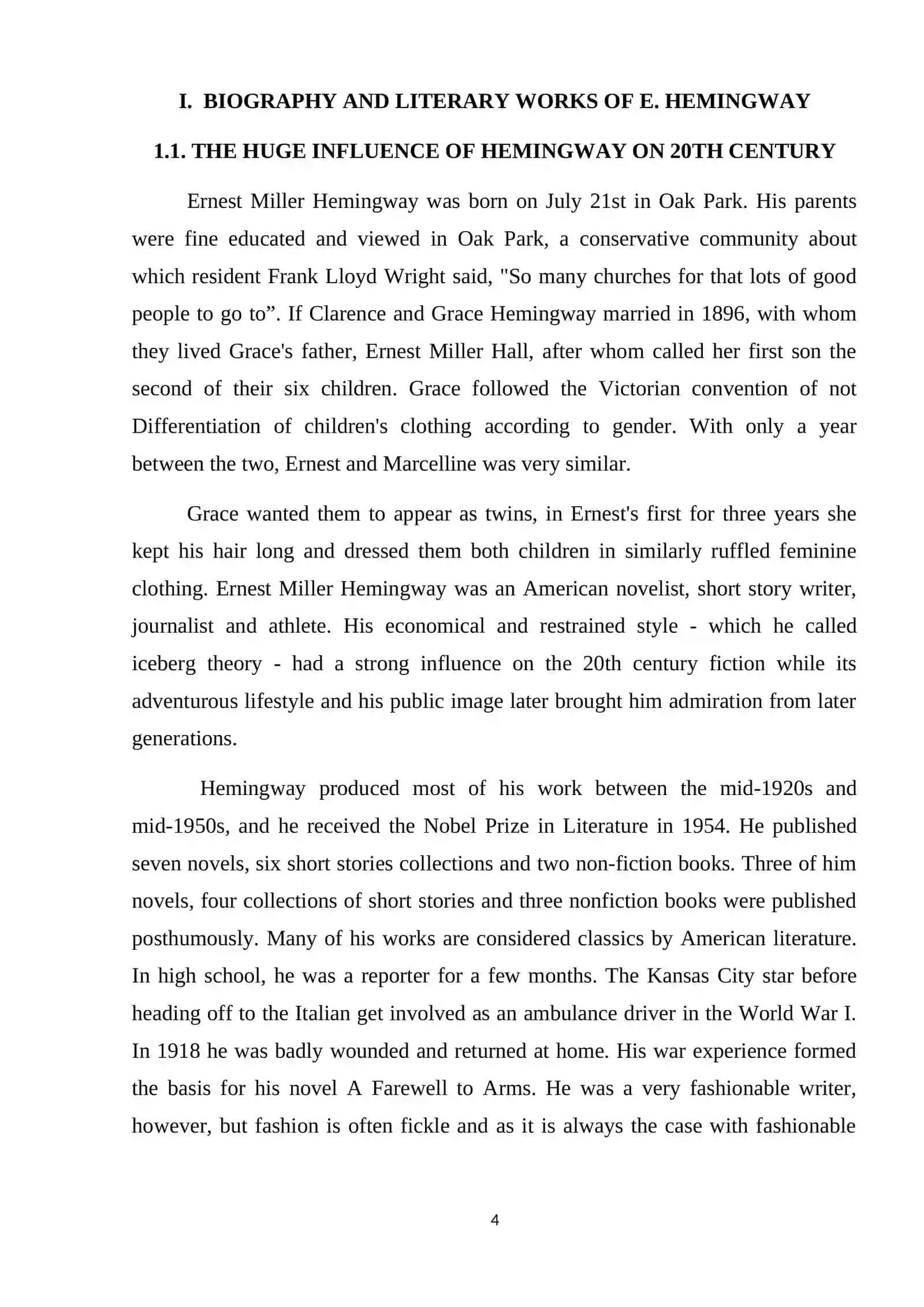 Course Paper: The Reflection of Heroism in the Novels of E. Hemingway 4