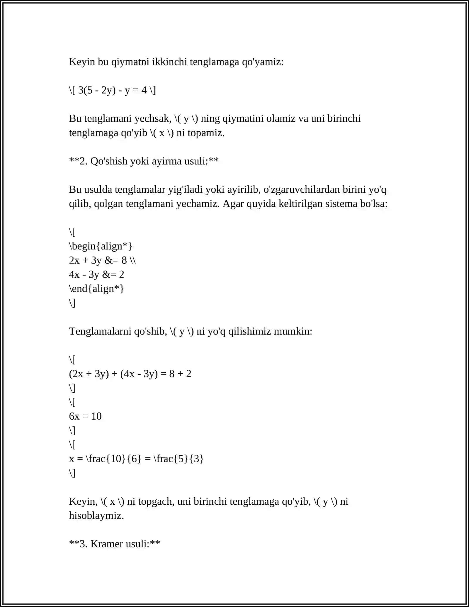 CHIZIQLI TENGLAMALAR SISTEMASINI KVADRAT ILDIZLAR, GAUSS VA ITERATSIYA USULLARIDA YECHISH. GORMER SXEMASI 4