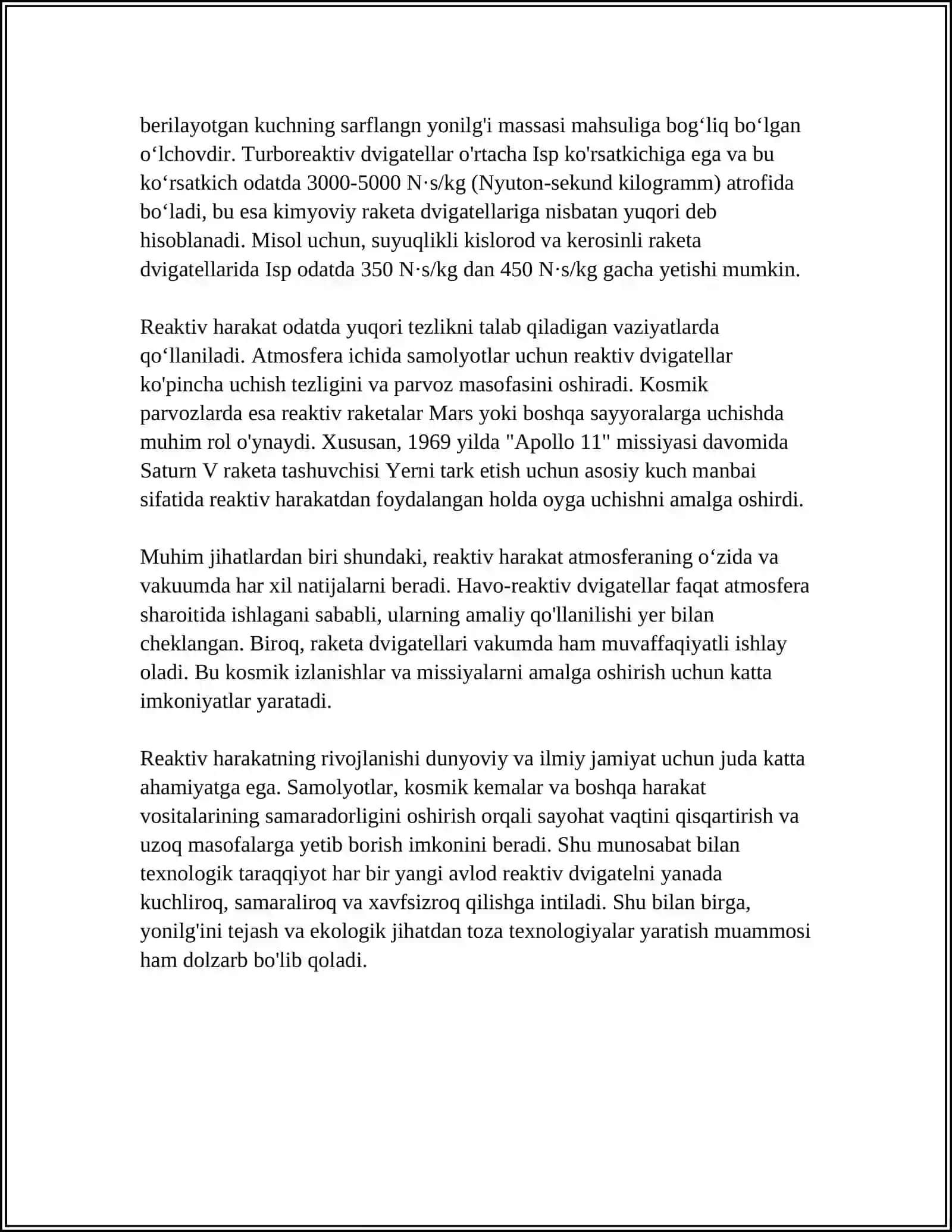 MUSTAQIL ISH Mavzu: ÕZGARUVCHAN MASSALI JISMLARNING HARAKATI. REAKTIV HARAKAT 4