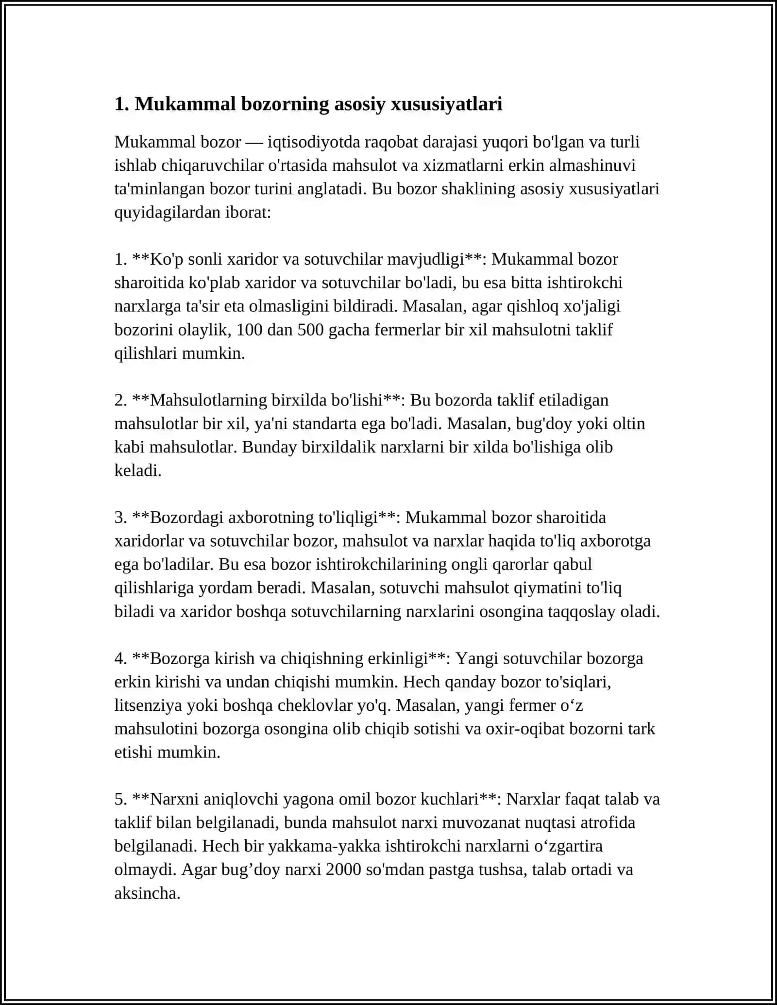MUKAMMAL BOZOR VA MONOPOLIYA. MONOPOLISTIK RAQOBAT VA OLIGAPOLIYA 4