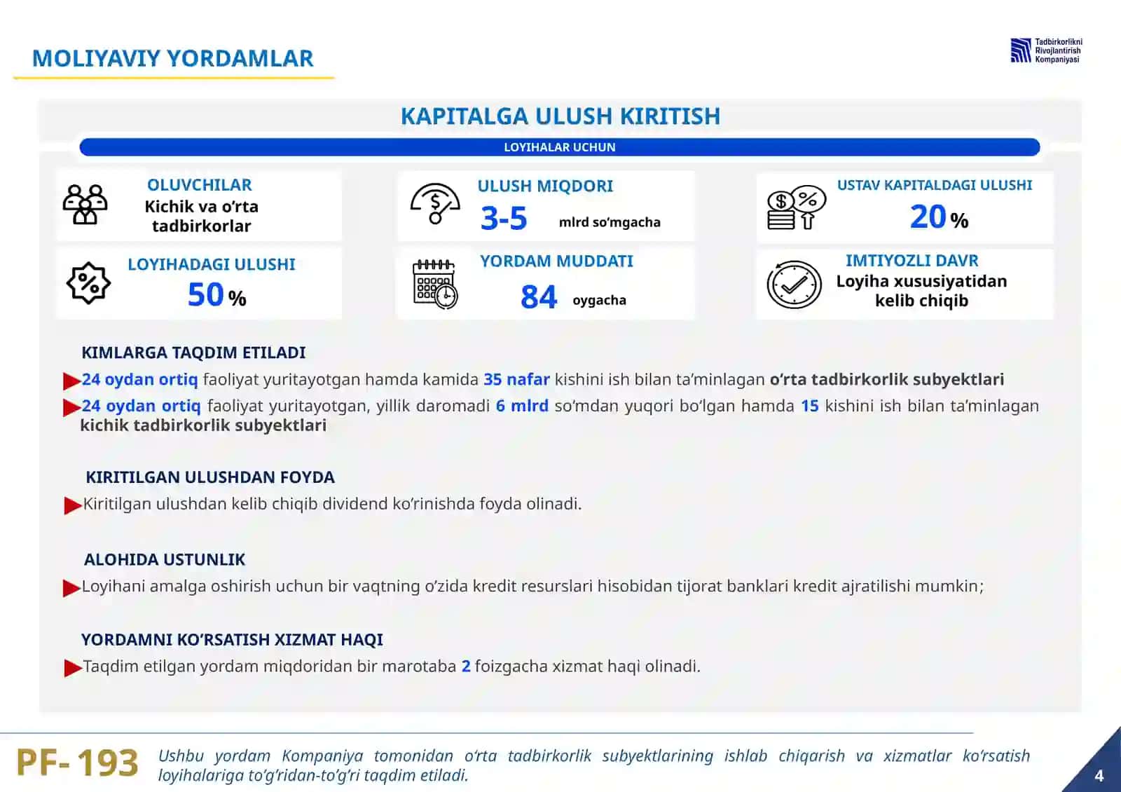 TAQDIM ETILADIGAN MOLIYAVIY YORDAMLAR 4