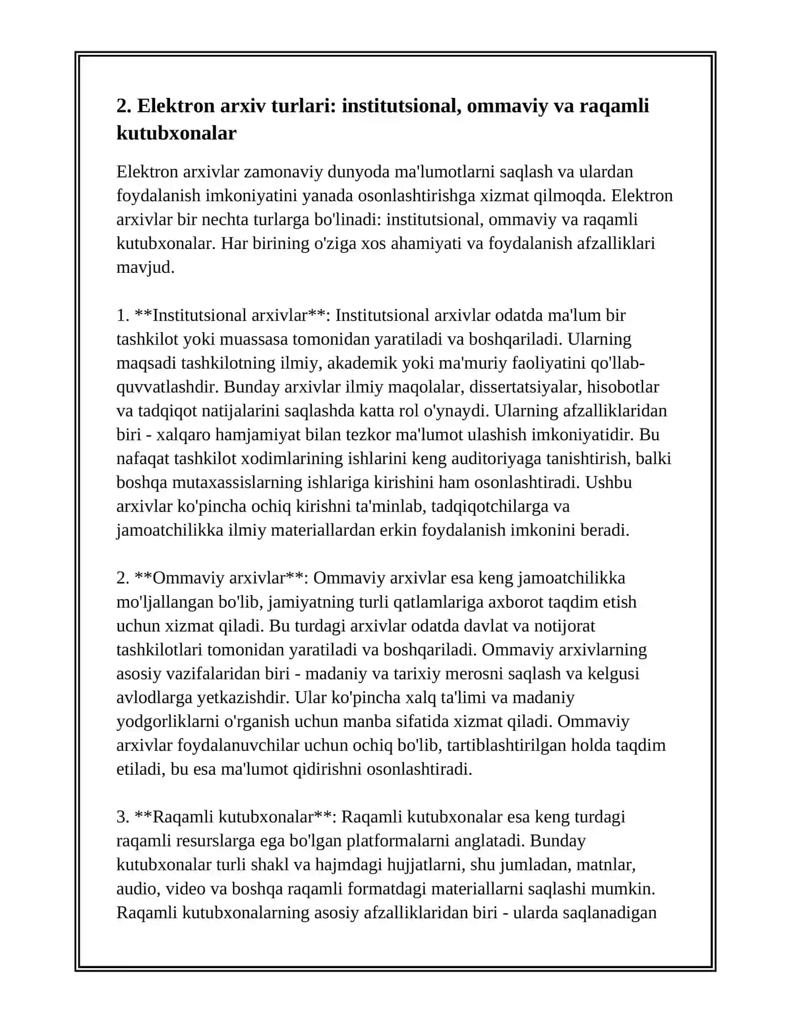 ELEKTRON ARXIVLAR VA ULAR FOYDALANISH AFZALLIKLARI 4