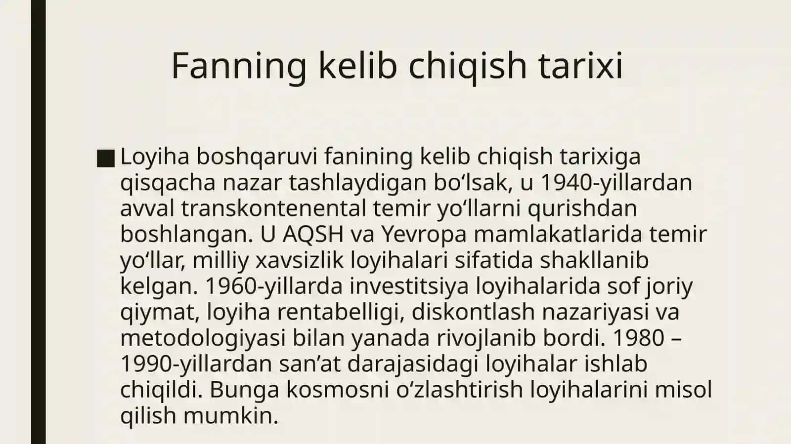 Investitsiya loyihalari boshqaruvining qisqacha rivojlanish tarixi Loyiha boshqaruvi institutlari va 4