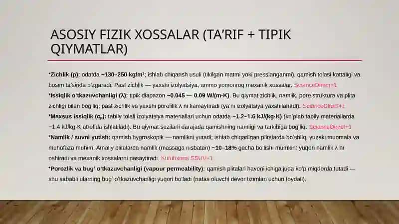 Qamish plitalar fizik-mexanik xossalari. Arbolit bloklarini ishlab chiqarish texnolgiyasi 4