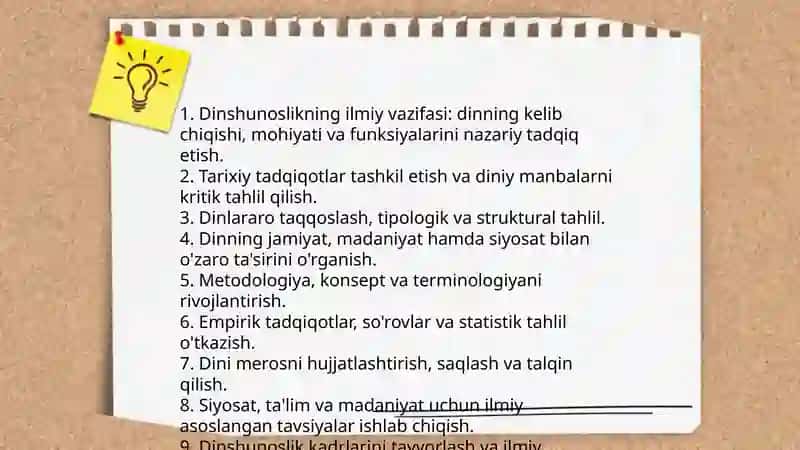 Dinshunoslik faning maqsad va vazifalari 4