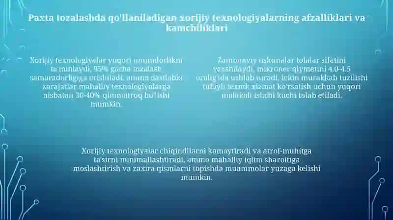 Paxtani dastlabgi ishlashda chet el texnalogiyalari 4