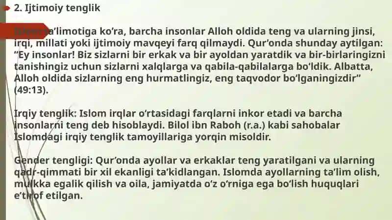 Islomda inson huquqlari himoyasi, ijtimoiy tenglik, adolat va tolerantlik 4