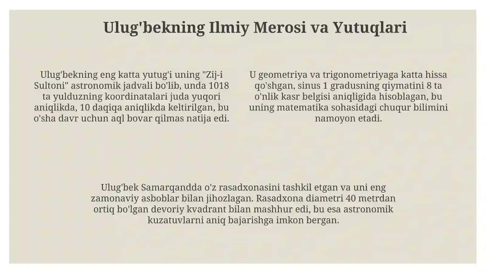 Mirzo Ulug'bek: Hayot va Faoliyat 4