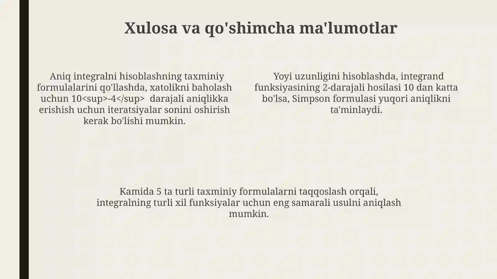 Aniq integral yordamida yoy uzunligini topish 4