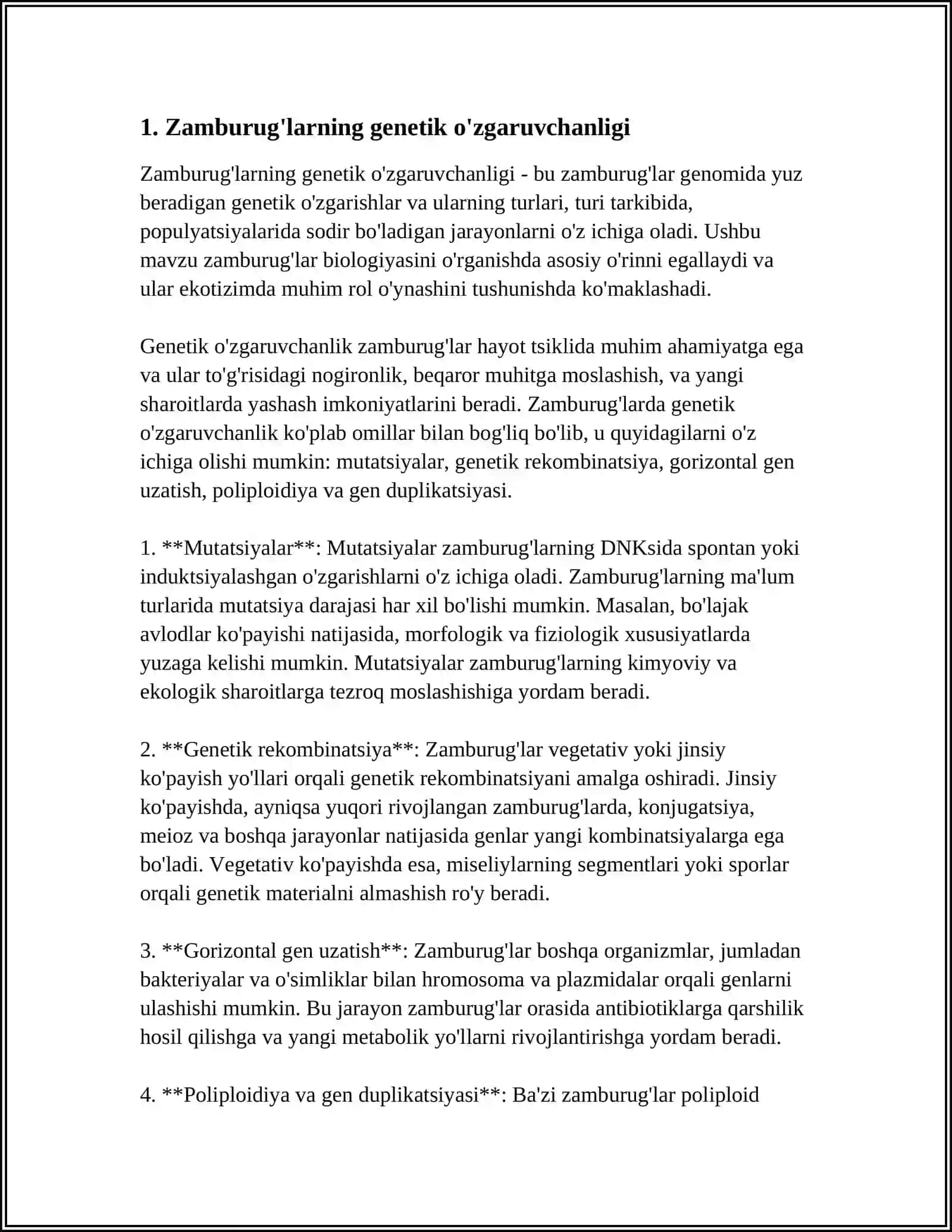 Zamburug'larning genetik o'zgaruvchanligi referat 4