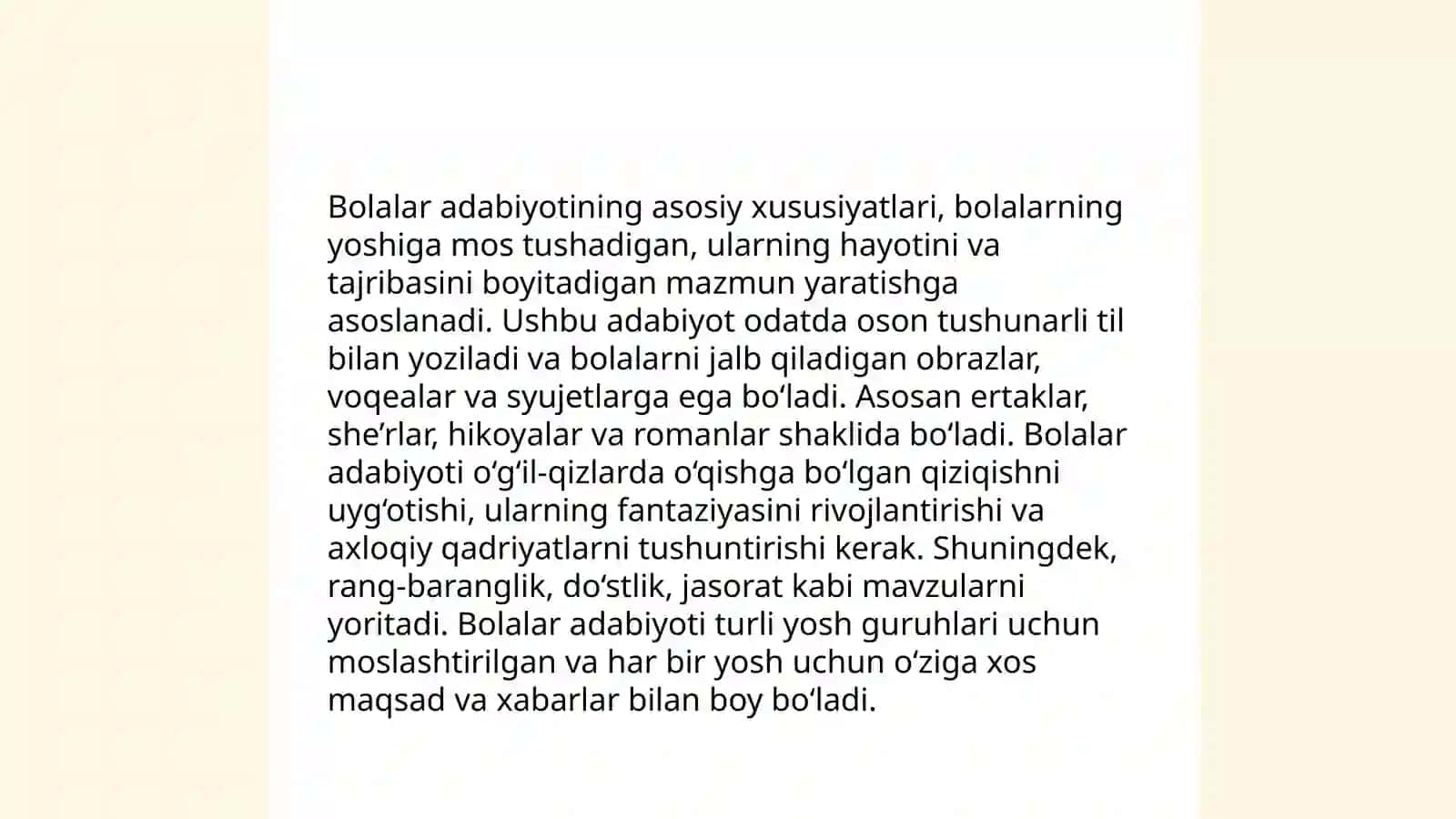 Chet el bolalar adabiyoti, uning yetakchi xususiyatlari. Bolalar adabiyoti va uning shakillanish tamoyillari 4