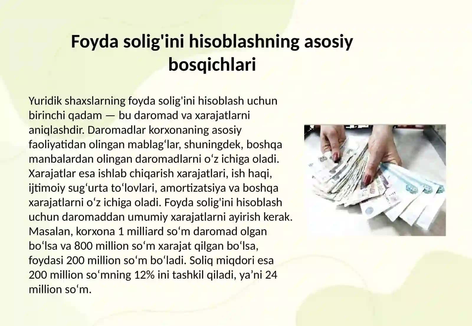 Yuridik shaxslardan undiriladigan foyda solig'ini hisoblash va byudjetga undirish tartibi 4
