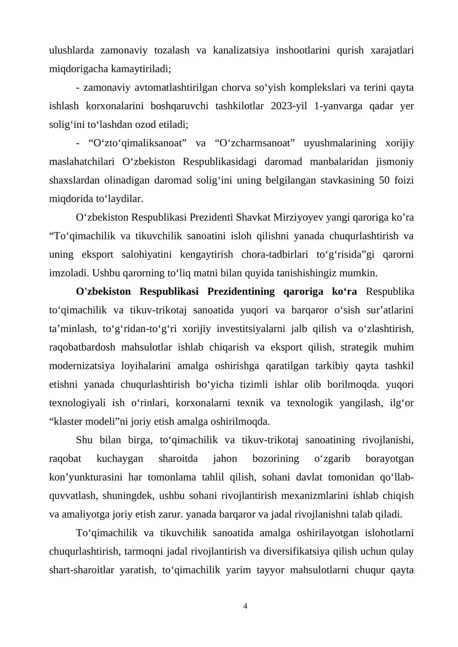 "Buxoro viloyati Shofirkon tumanida choyshabbob assortimentdagi to’qima ishlab chiqarish korxonasini loyihalash" 4