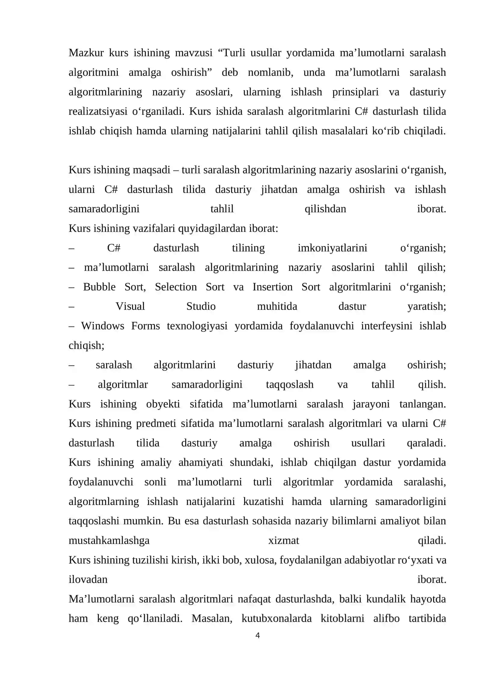 BOB Dasturlash va ma’lumotlarni saralash algoritmlari tushunchasi 4