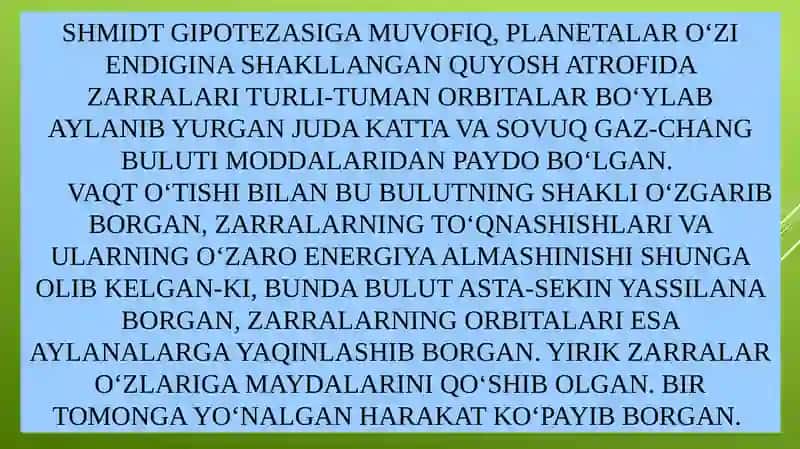 Quyosh tizimi. Yer sayyorasi. Geografik qobiqlar (Litosfera. Gidrosfera, Аtmosfera. Biosfera) 4