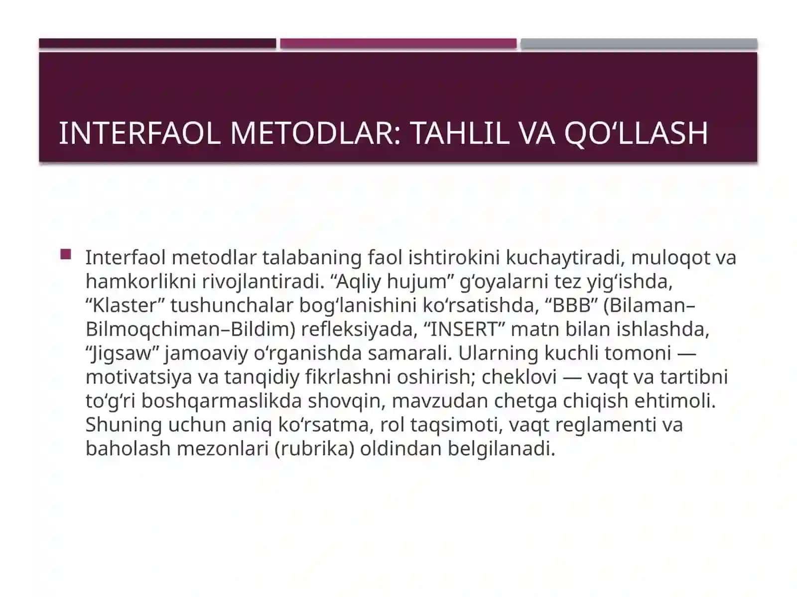 Ta’lim metodlari va vositalarini tahlil qilish 4