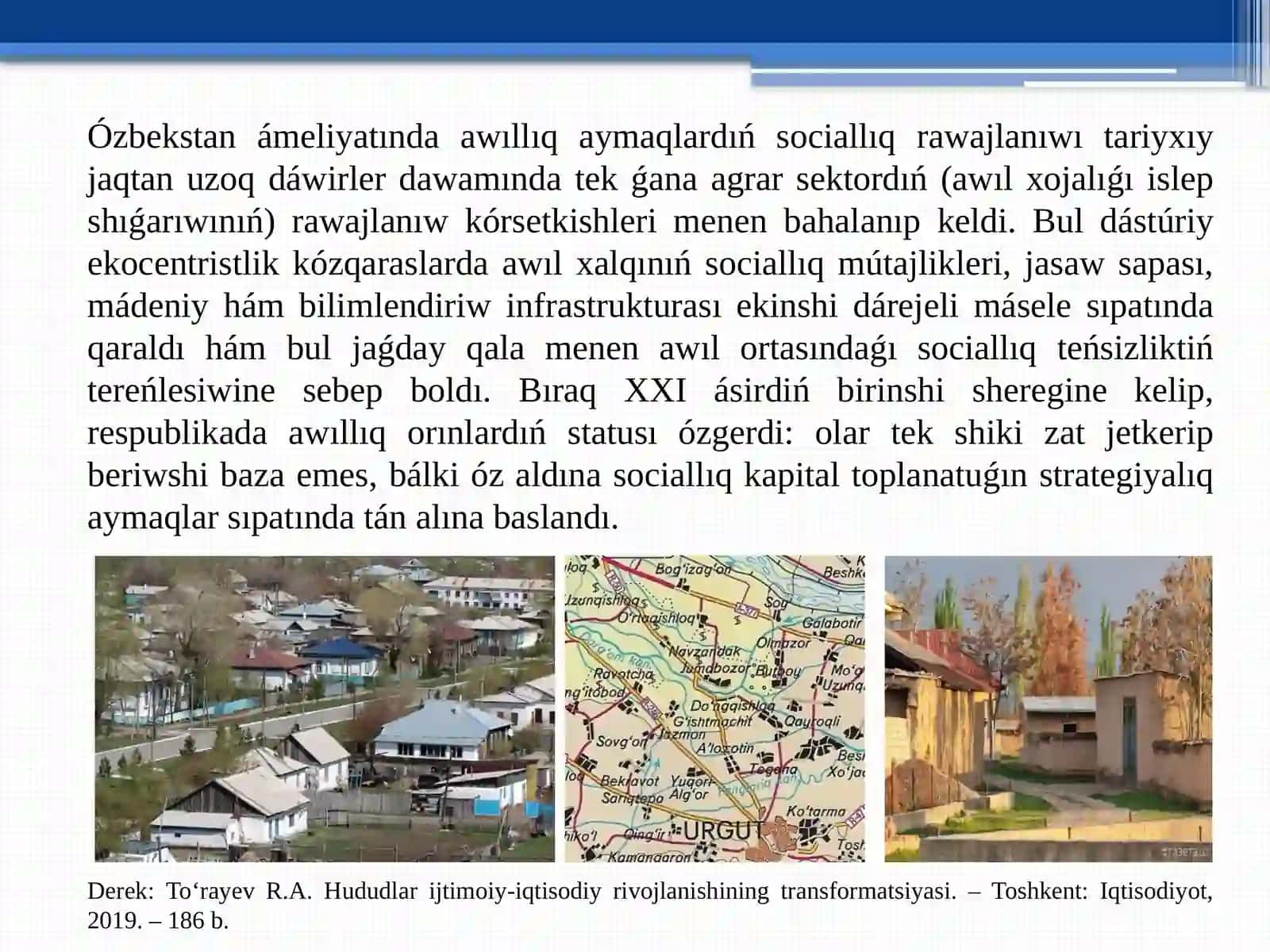 Ózbekstan Respublikasında awıllıq orınlardıń sociallıq rawajlanıwı 4