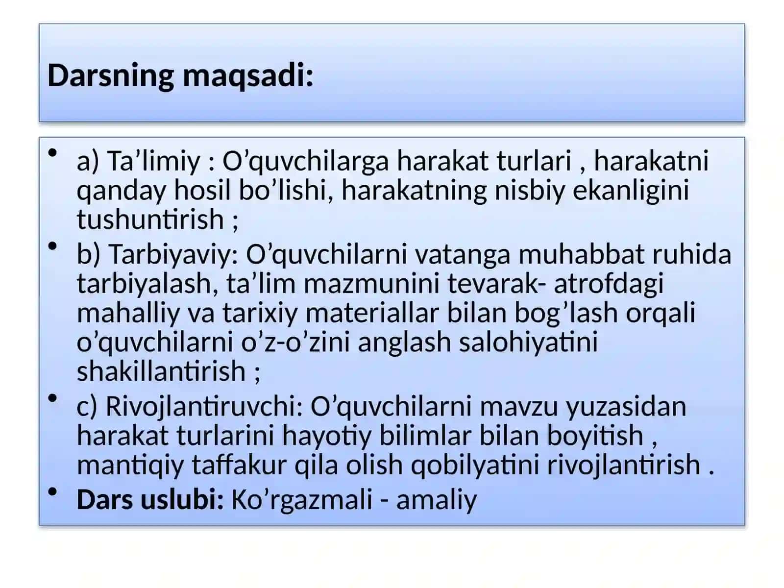 6-sinf Tabiiy fan Harakat turlari mavzusida ochiq dars ishlanma 4