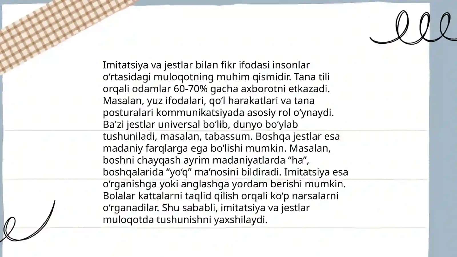 Noverbal muloqot. Muloqotni boyituvchi omillar 4