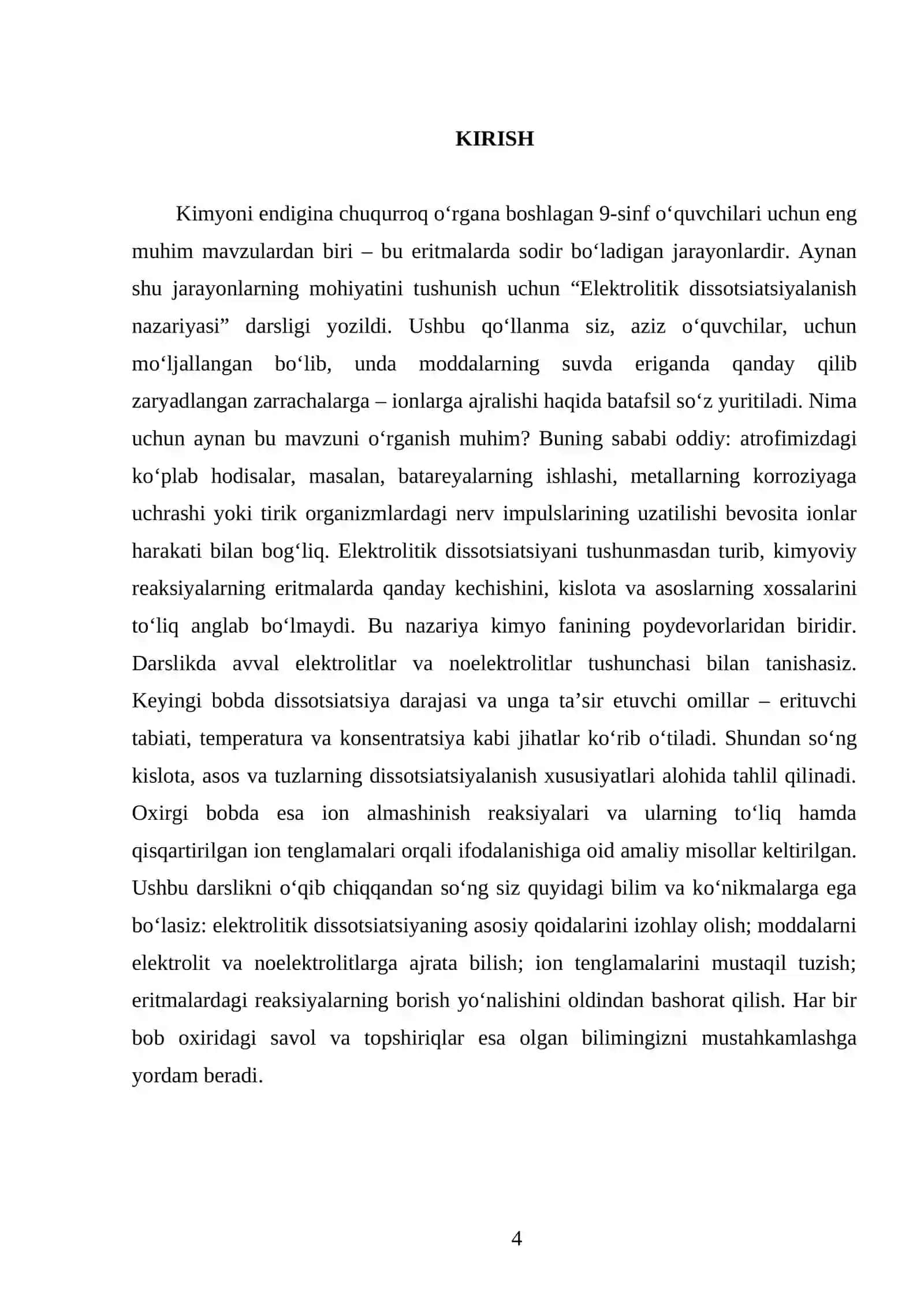 ELEKTROLITIK DISSOTSIATSIYALANISH NAZARIYASI. 9 - SINF 4