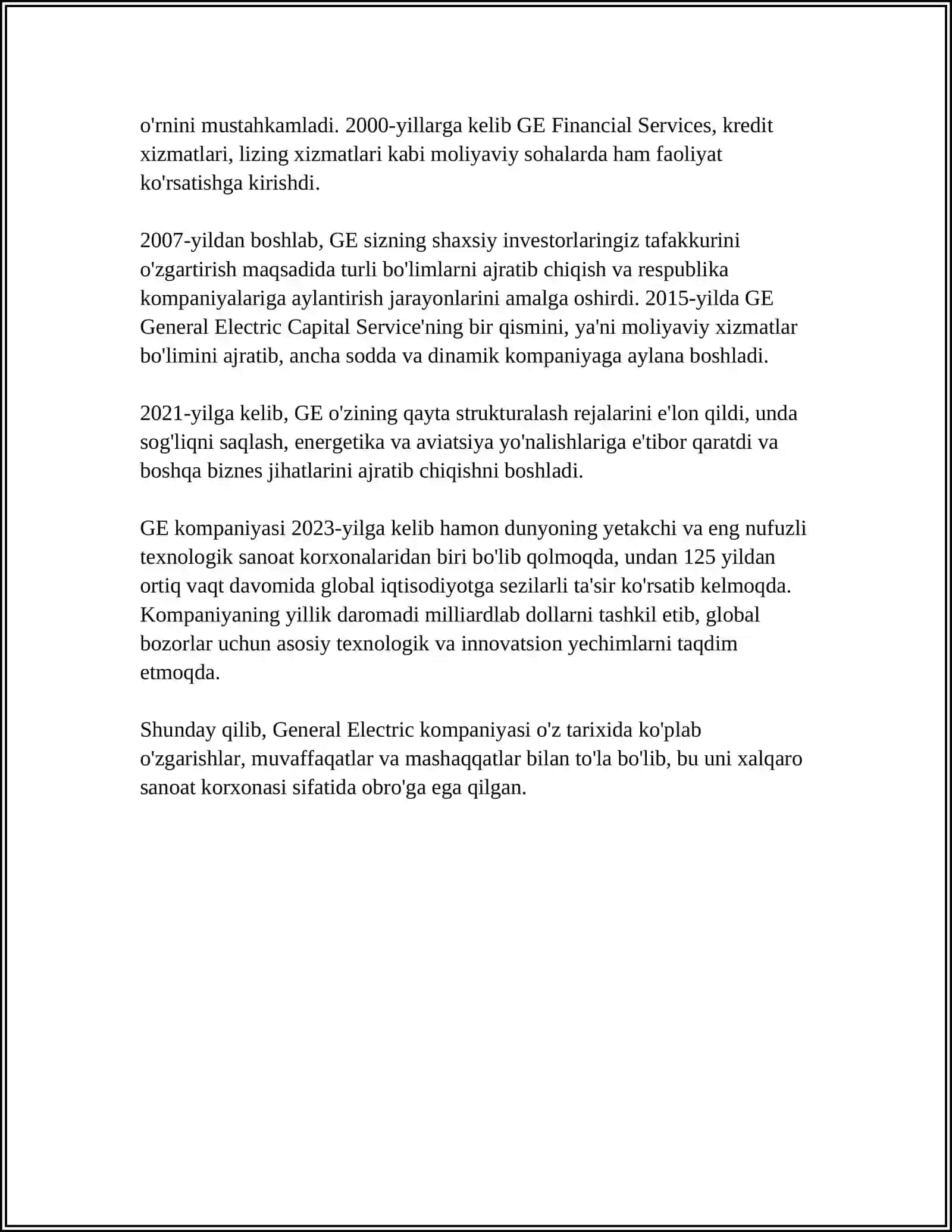 GENERAL ELECTRIC FIRMASI GAZ TURBINALARINI OʻRGANISH 4