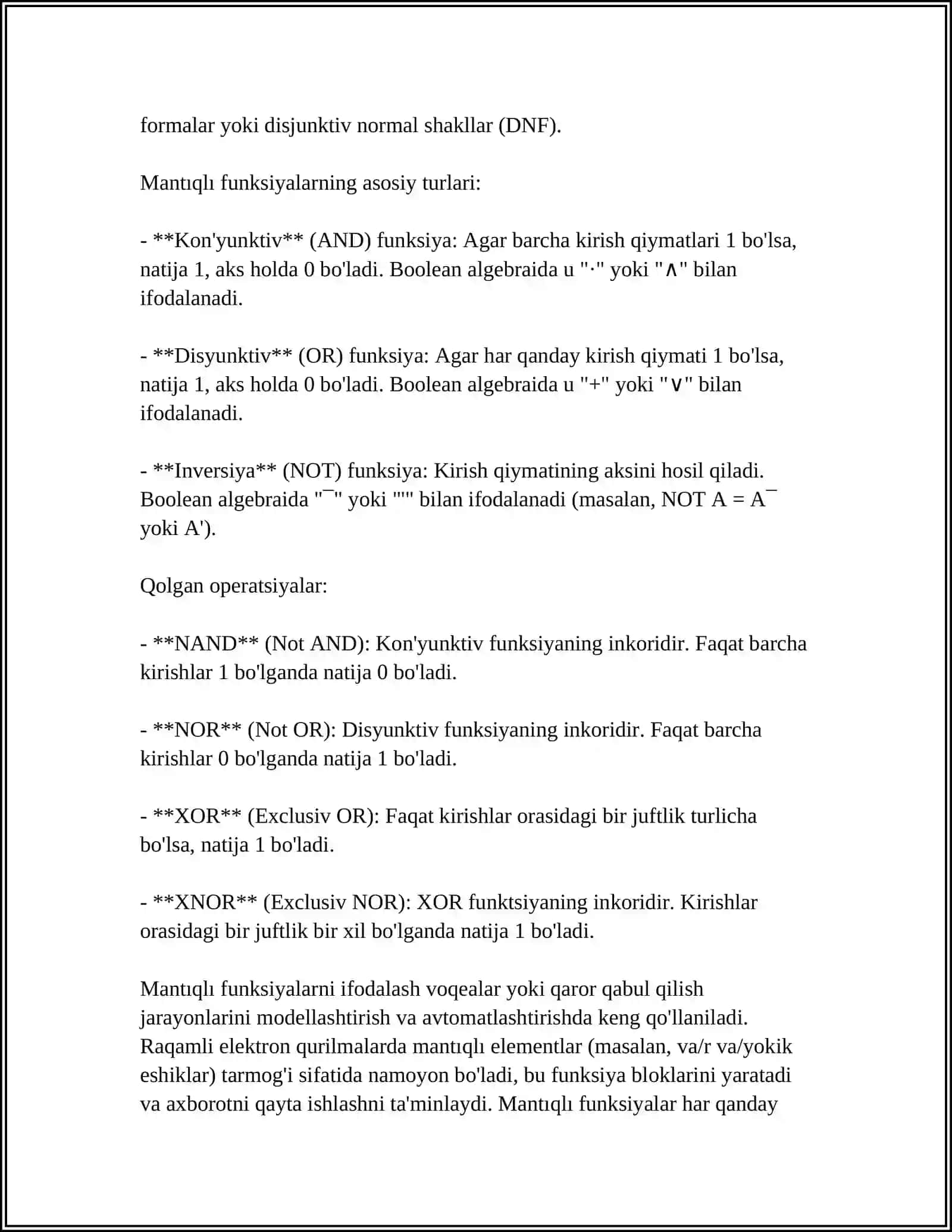 MANTIQIY FUNKSIYALARNI IFODALASHDA ASOSIY MANTIQIY ELEMENTLAR 4